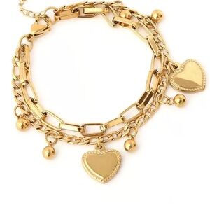 Multi Layered Gold Heart Charm Bracelet